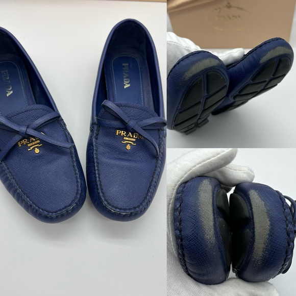 Authentic Prada blue Saffiano leather loafers - Picture 2 of 11